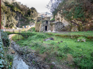 Ruins of water mill. The Valle dei Mulini (Valley of Mills) of Gragnano, Naples, Campania, Italy